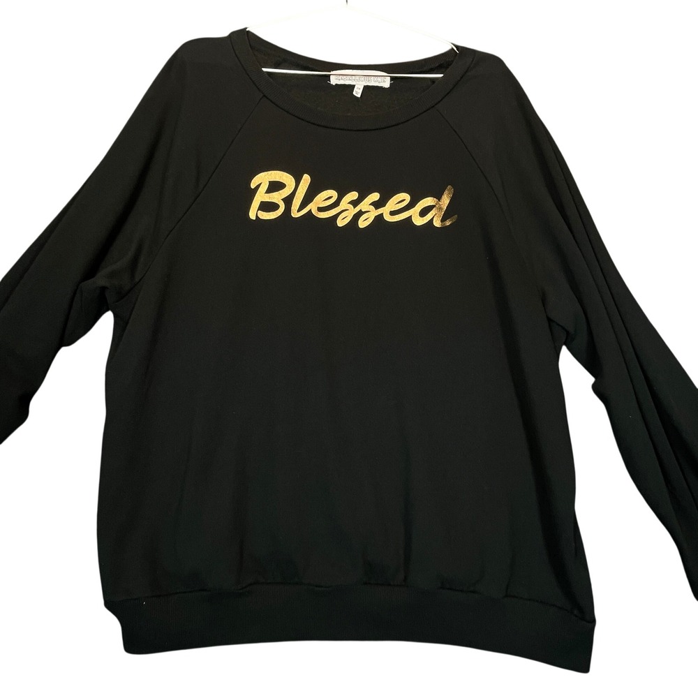 Rebellious One Sweatshirt Women 2X Black Gold Blessed Graphic Streetwear Cozy